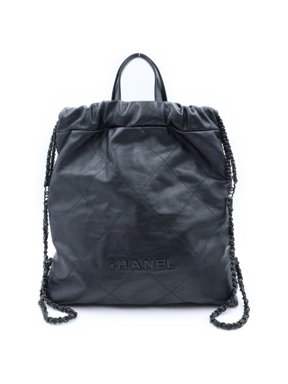 Chanel 22 Backpack Handbag CC Logo Lambskin Sawblack